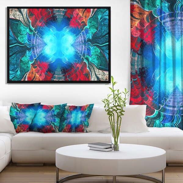 Designart 'Blue Fractal Circles and Waves' Abstract Framed Canvas Art Print