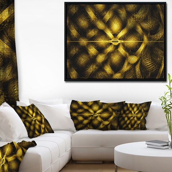Designart 'Golden Fractal Watercolor Pattern' Abstract Art on Framed Canvas