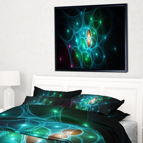 Designart 'Light Blue Fractal Space Circles' Abstract Framed Canvas Art Print