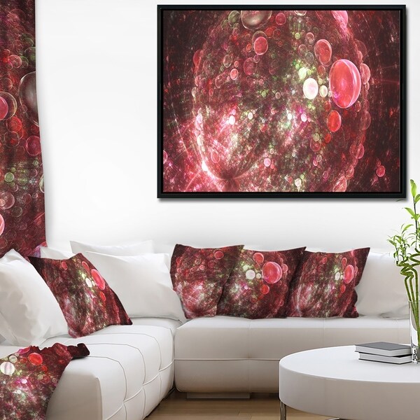 Designart 'Red Spherical Planet Bubbles' Abstract Framed Canvas Art Print