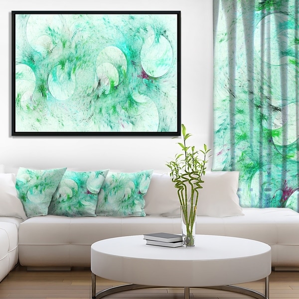 Designart 'Green Circles Fractal Texture' Abstract Framed Canvas Art Print