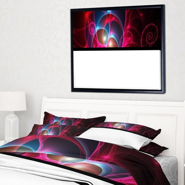 Designart 'Pink Curly Spiral on Black' Abstract Wall Art Framed Canvas
