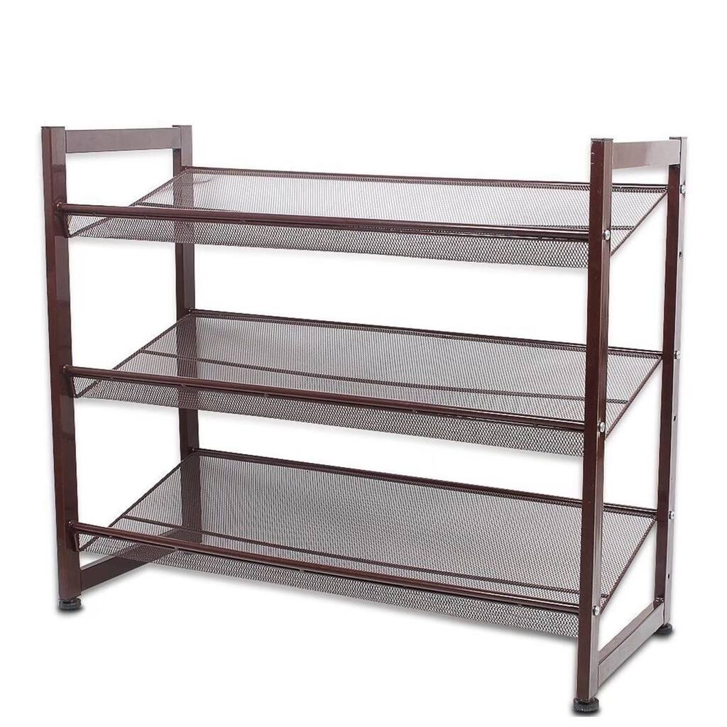 3 Tier Stackable Metal Shoe Rack Adjustable Shoe Organizer Shelf