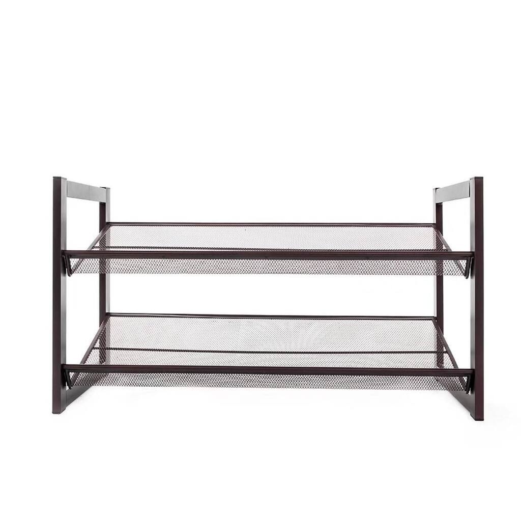 2-Tier Stackable Metal Shoe Rack Adjustable Shoe Organizer Shelf