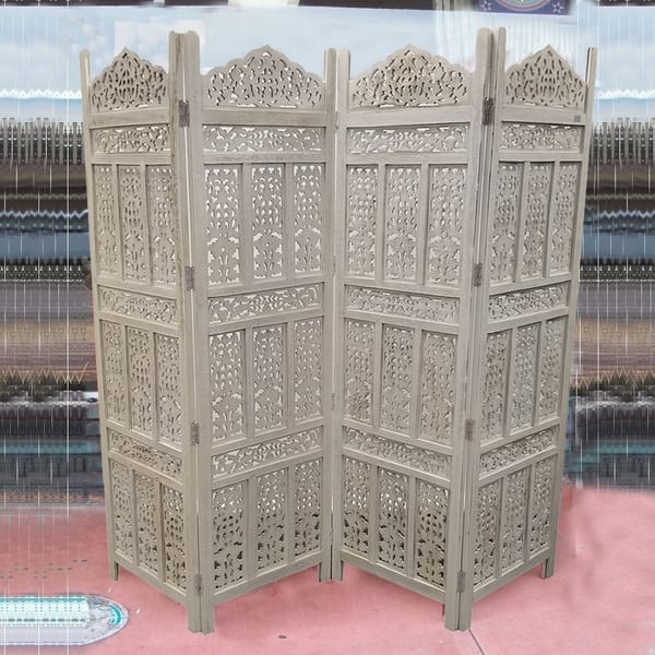 Aesthetically Carved 4 Panel Wooden Parion Screen Aesthetically Carved 4 Panel Wooden Parion Screen