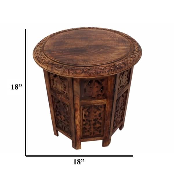 The Curated Nomad Grote Brown Hand-carved Wood Folding Accent Table ...