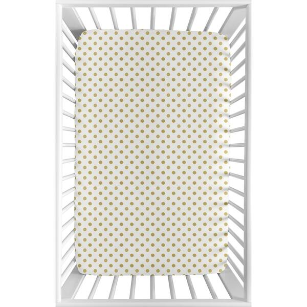 slide 2 of 3, Sweet Jojo Designs Gold and White Polka Dot Amelia Collection Fitted Mini Portable Crib Sheet