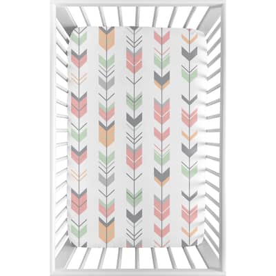 Sweet Jojo Designs Coral, Grey and Mint Mod Arrow Collection Fitted Mini Portable Crib Sheet