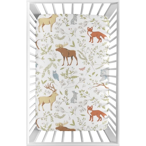 slide 2 of 3, Sweet Jojo Designs Animal Print Woodland Toile Collection Fitted Mini Portable Crib Sheet