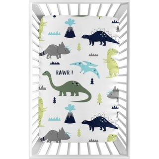 Sweet Jojo Designs Navy Blue, Turquoise and Grey Dinosaur Mod Dino Collection Fitted Mini Portable Crib Sheet