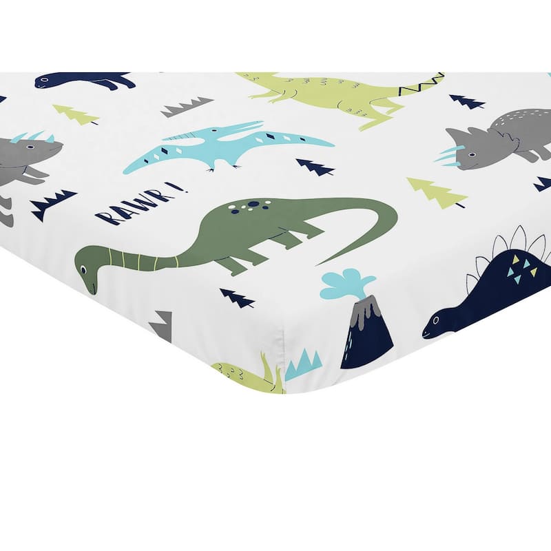 Sweet Jojo Designs Navy Blue, Turquoise and Grey Dinosaur Mod Dino Collection Fitted Mini Portable Crib Sheet