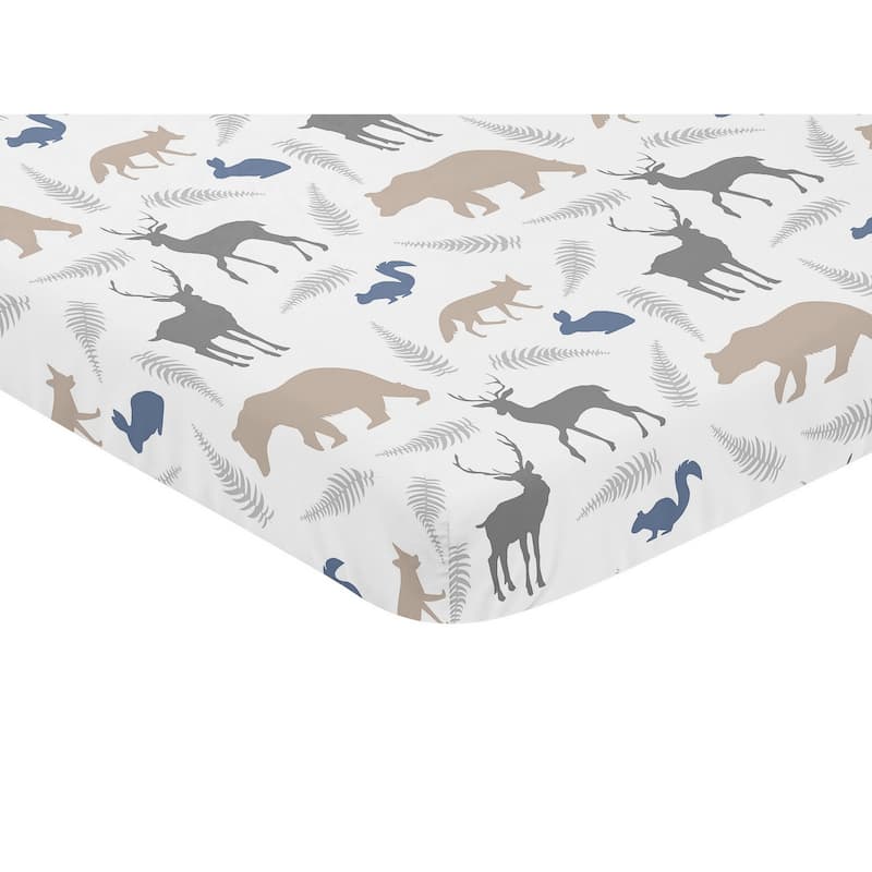 Sweet Jojo Designs Grey and Blue Woodland Animals Collection Fitted Mini Portable Crib Sheet
