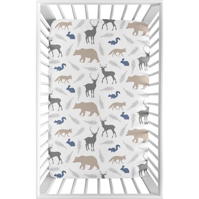 Sweet Jojo Designs Grey and Blue Woodland Animals Collection Fitted Mini Portable Crib Sheet
