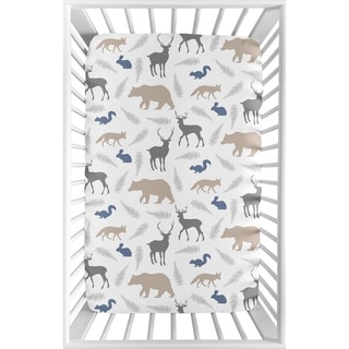 Sweet Jojo Designs Grey and Blue Woodland Animals Collection Fitted Mini Portable Crib Sheet