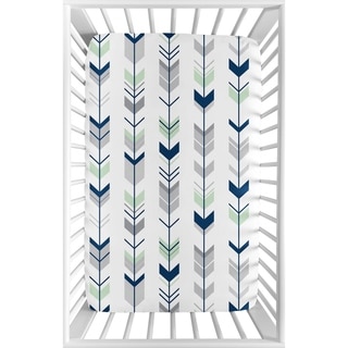 Sweet Jojo Designs Navy Blue, Grey and Mint Mod Arrow Collection Fitted Mini Portable Crib Sheet