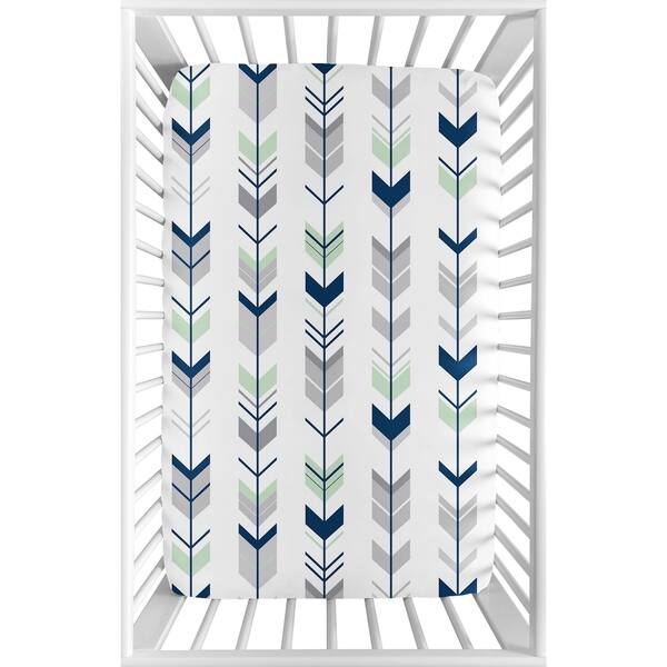 slide 2 of 3, Sweet Jojo Designs Navy Blue, Grey and Mint Mod Arrow Collection Fitted Mini Portable Crib Sheet