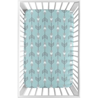 Sweet Jojo Designs Turquoise Blue and Grey Arrow Earth and Sky Collection Fitted Mini Portable Crib Sheet