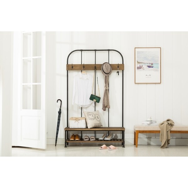 Annie Metal And Wood Hall Tree Free Shipping Today Annie Metal And Wood Hall Tree