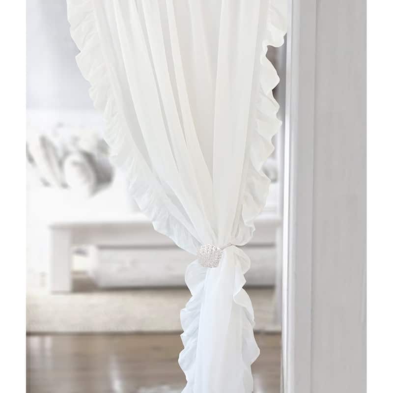 DriftAway Sophie Sheer Voile Ruffle edge Window Curtain Panel Pair