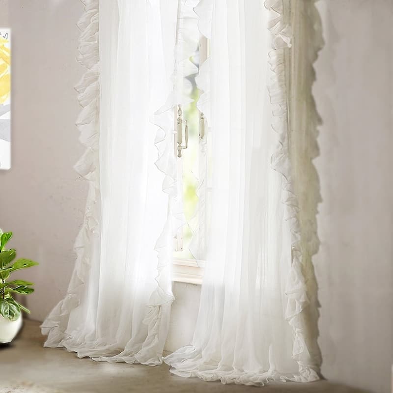 DriftAway Sophie Sheer Voile Ruffle edge Window Curtain Panel Pair