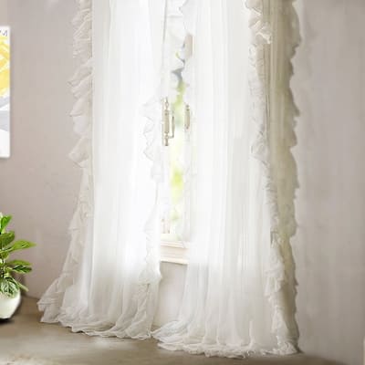 DriftAway Sophie Sheer Voile Ruffle edge Window Curtain Panel Pair