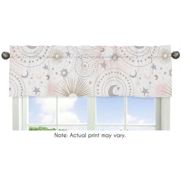 slide 1 of 1, Sweet Jojo Designs Blush Pink, Gold, Grey and White Star and Moon Celestial Collection Window Curtain Valance