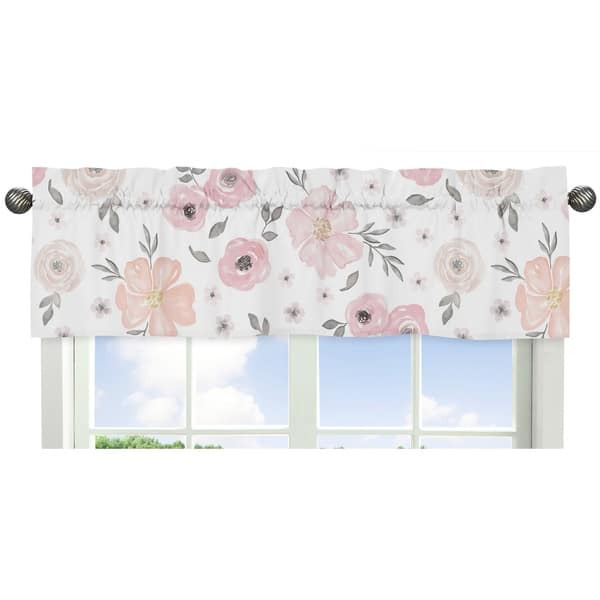 slide 1 of 1, Sweet Jojo Designs Blush Pink, Grey and White Watercolor Floral Collection Window Curtain Valance