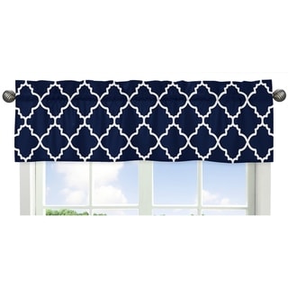 Sweet Jojo Designs Navy Blue and White Modern Trellis Lattice Collection Window Curtain Valance