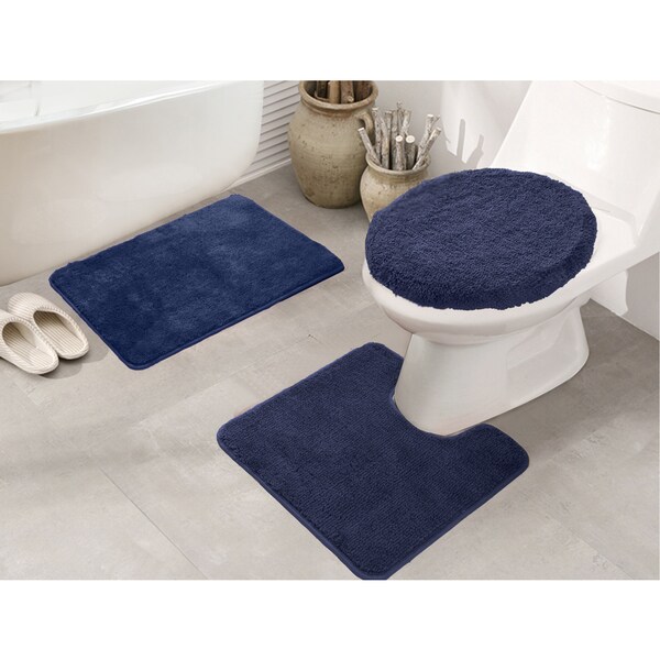 navy and white bathroom rug