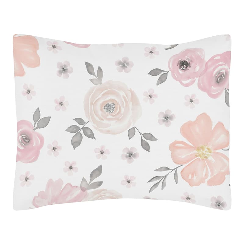 Sweet Jojo Designs Blush Pink, Grey and White Watercolor Floral Collection Standard Pillow Sham