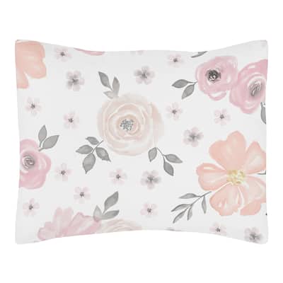 Sweet Jojo Designs Blush Pink, Grey and White Watercolor Floral Collection Standard Pillow Sham