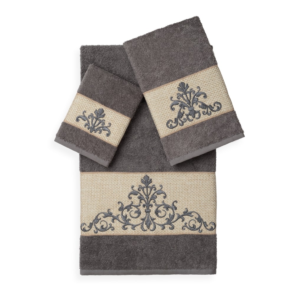Authentic Hotel and Spa Turkish Cotton Scrollwork Embroidered 3 piece Towel Set