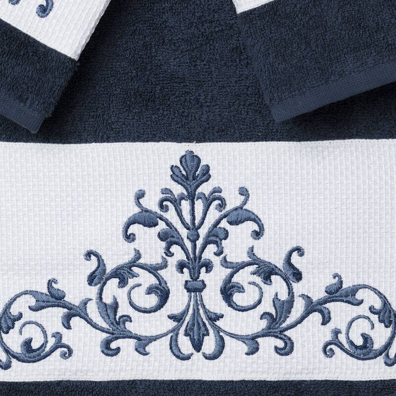 Authentic Hotel and Spa Turkish Cotton Scrollwork Embroidered 3 piece Towel Set