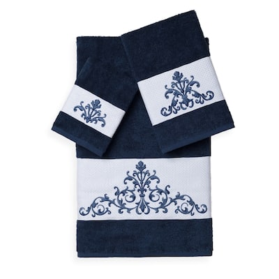 Authentic Hotel and Spa Turkish Cotton Scrollwork Embroidered 3 piece Towel Set