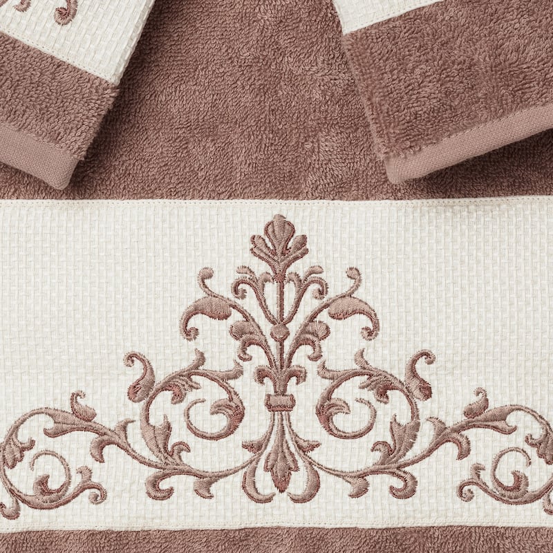 Authentic Hotel and Spa Turkish Cotton Scrollwork Embroidered 3 piece Towel Set