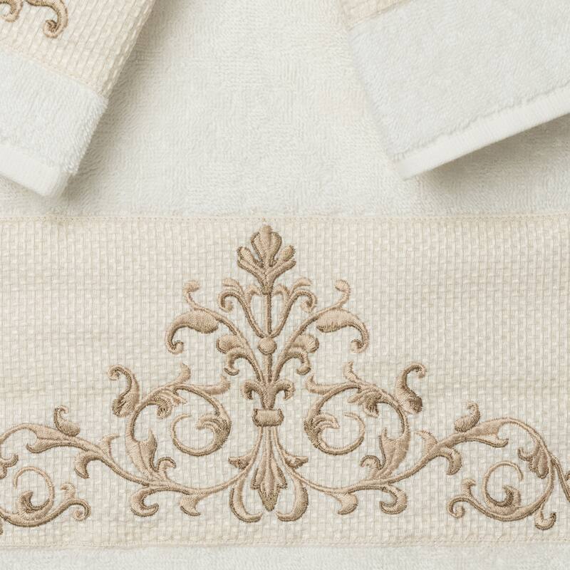 Authentic Hotel and Spa Turkish Cotton Scrollwork Embroidered 3 piece Towel Set