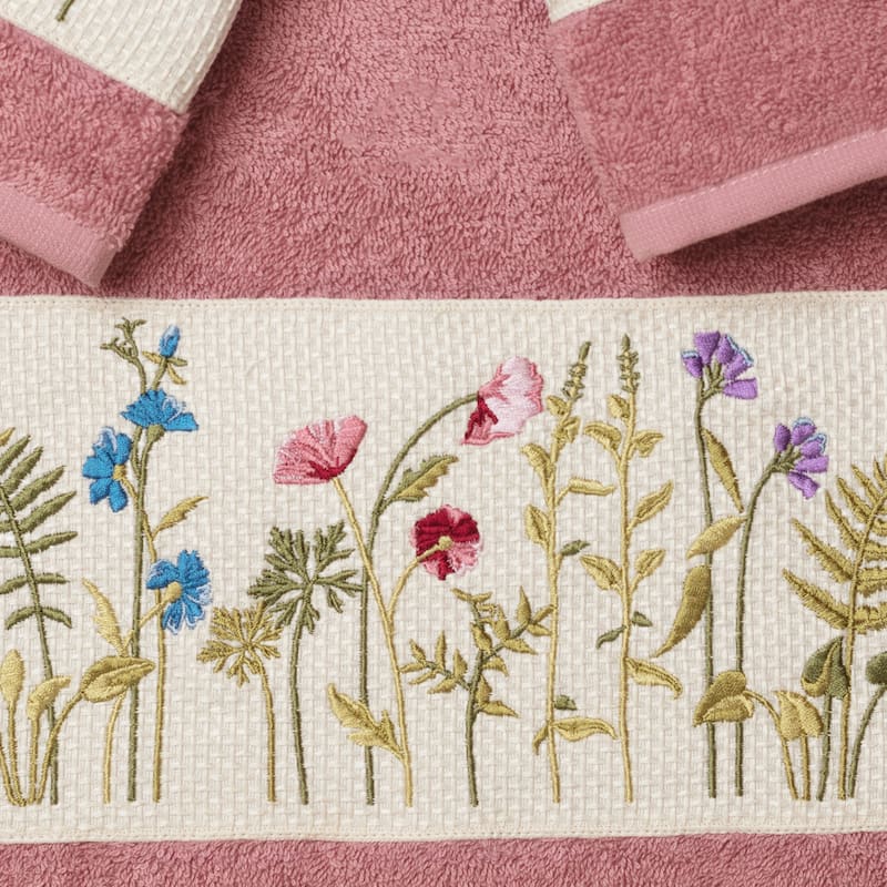 Authentic Hotel and Spa Turkish Cotton Wildflowers Embroidered 3 piece Towel Set