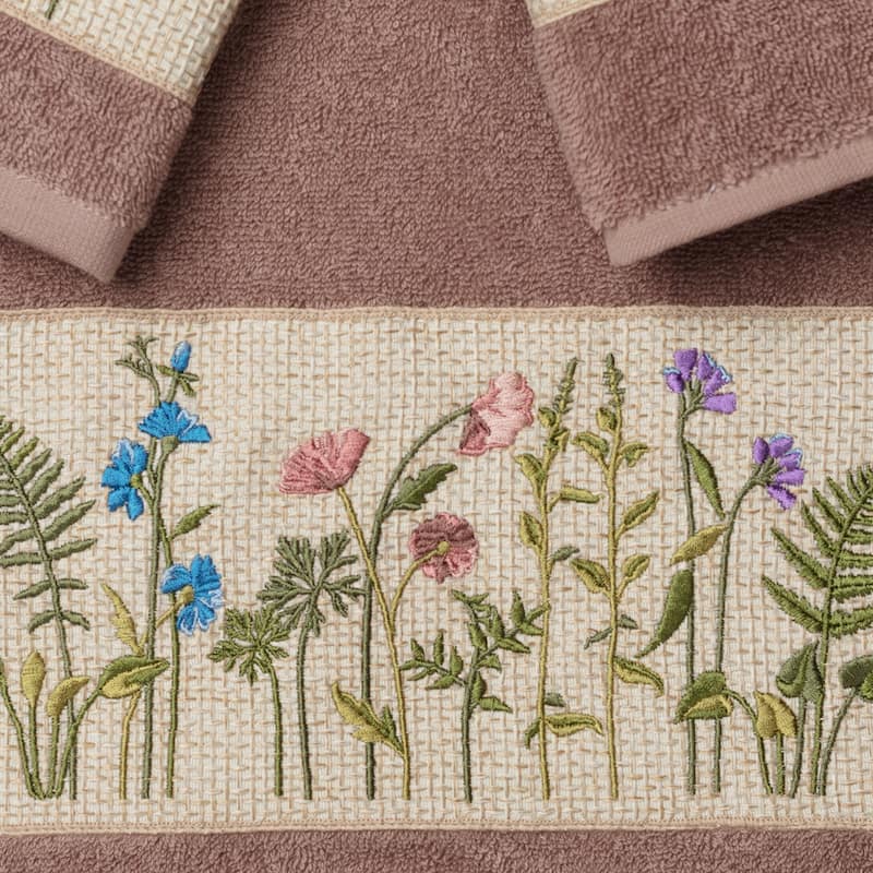Authentic Hotel and Spa Turkish Cotton Wildflowers Embroidered 3 piece Towel Set