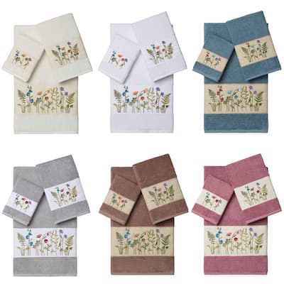 Authentic Hotel and Spa Turkish Cotton Wildflowers Embroidered 3 piece Towel Set