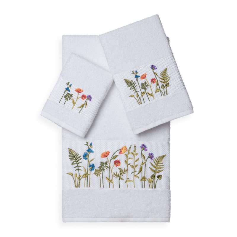 Authentic Hotel and Spa Turkish Cotton Wildflowers Embroidered 3 piece Towel Set