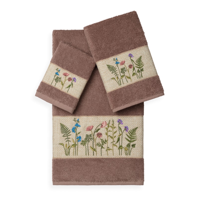 Authentic Hotel and Spa Turkish Cotton Wildflowers Embroidered 3 piece Towel Set
