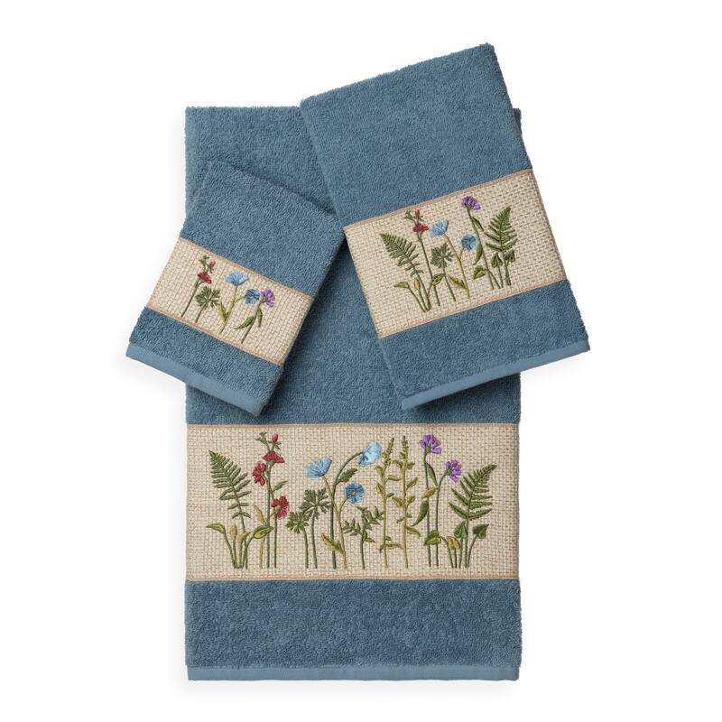 Authentic Hotel and Spa Turkish Cotton Wildflowers Embroidered 3 piece Towel Set