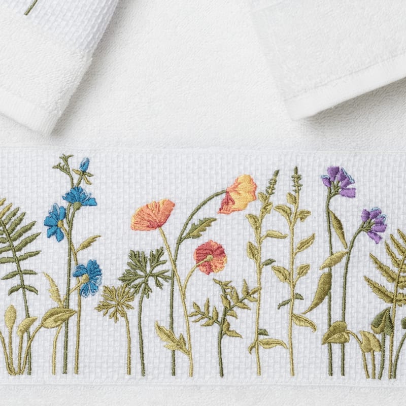 Authentic Hotel and Spa Turkish Cotton Wildflowers Embroidered 3 piece Towel Set