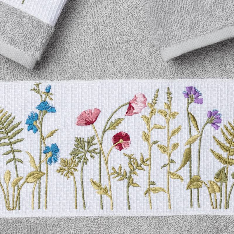 Authentic Hotel and Spa Turkish Cotton Wildflowers Embroidered 3 piece Towel Set