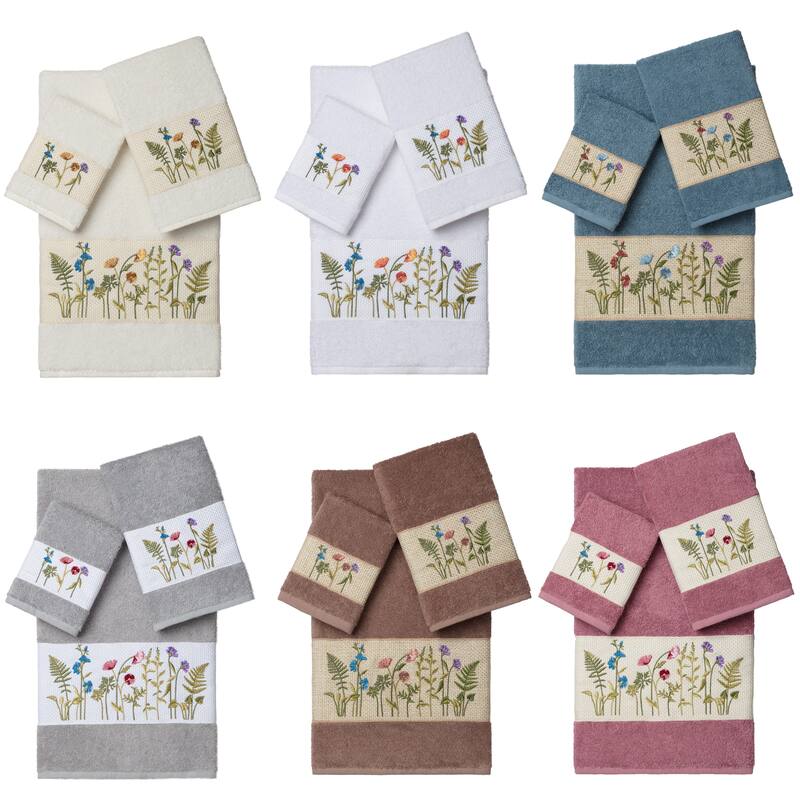 Authentic Hotel and Spa Turkish Cotton Wildflowers Embroidered 3 piece Towel Set