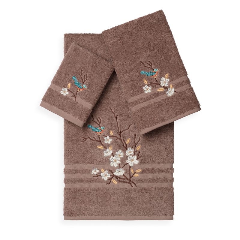 Authentic Hotel and Spa Turkish Cotton Blue Bird Embroidered 3 piece Towel Set