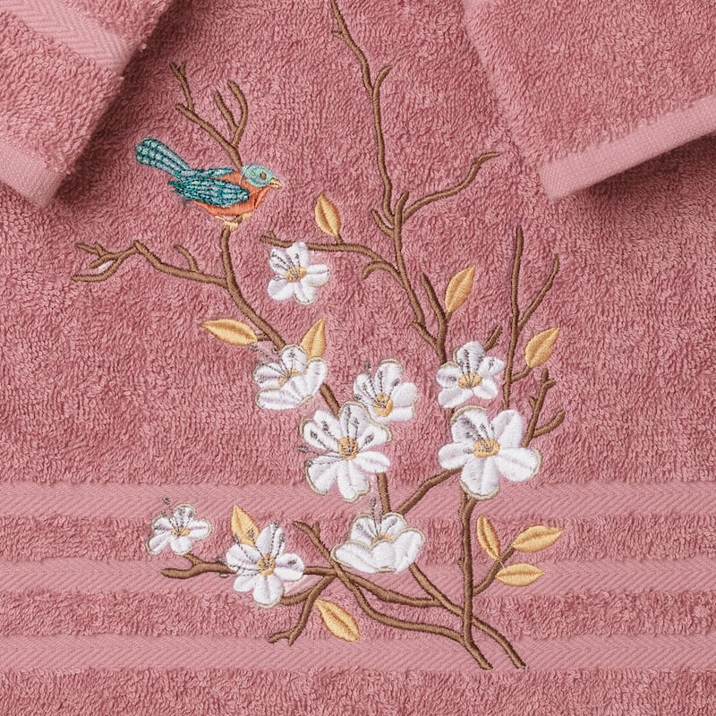 Authentic Hotel and Spa Turkish Cotton Blue Bird Embroidered 3 piece Towel Set