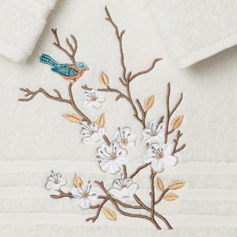 Authentic Hotel and Spa Turkish Cotton Blue Bird Embroidered 3 piece Towel Set