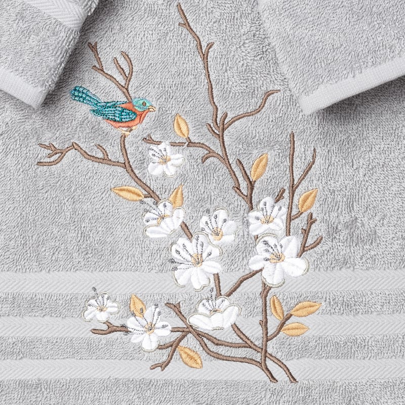 Authentic Hotel and Spa Turkish Cotton Blue Bird Embroidered 3 piece Towel Set