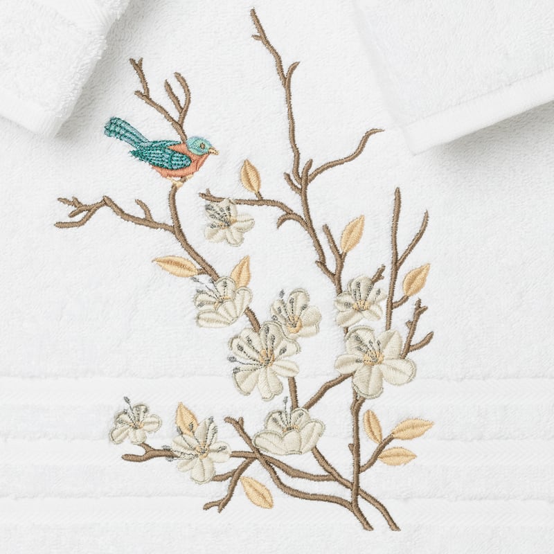 Authentic Hotel and Spa Turkish Cotton Blue Bird Embroidered 3 piece Towel Set